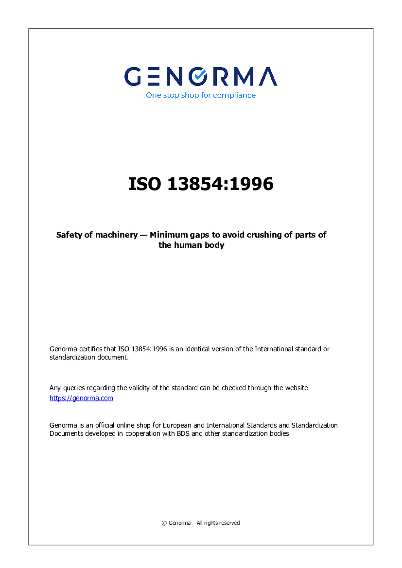 ISO 13854:1996 - Safety of machinery - Minimum gaps to avoid crushing of  parts of the human body