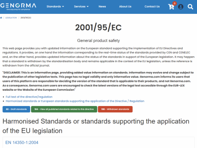 Check in an easy and visual way the standards supporting the application of General Product Safety Directive 2001/95/EC